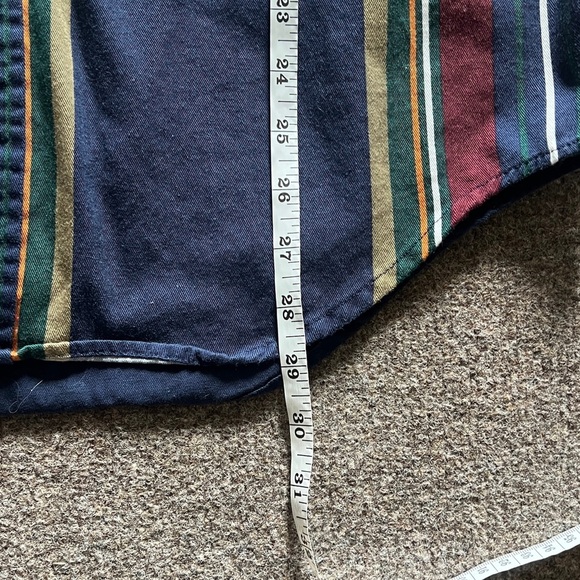 VTG 90s Vertical Stripe Navy Button Up Shirt Men M Retro Cosby Style Elbow Patch - Picture 10 of 12